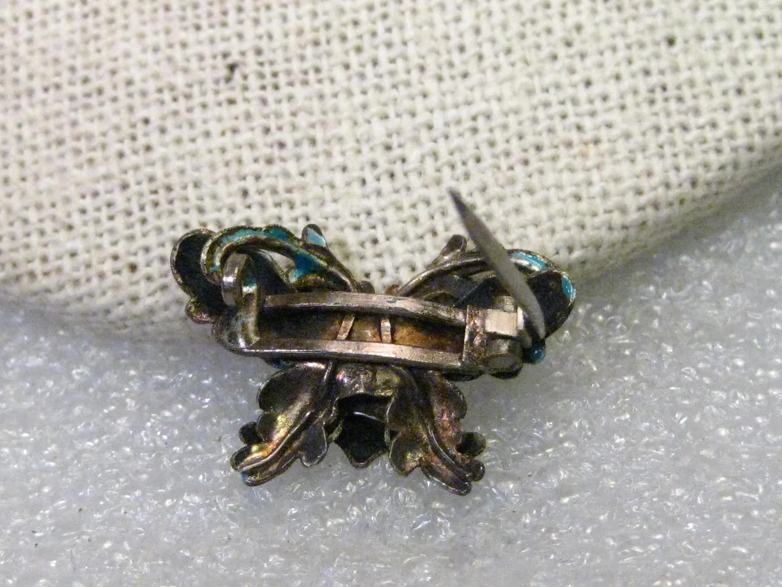 Early 1900's Enameled Crab Brooch, Light Teal, Fancy Crab, Mandarin/Chinese Design, 1"