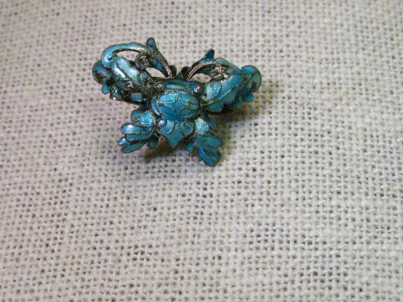 Early 1900's Enameled Crab Brooch, Light Teal, Fancy Crab, Mandarin/Chinese Design, 1"