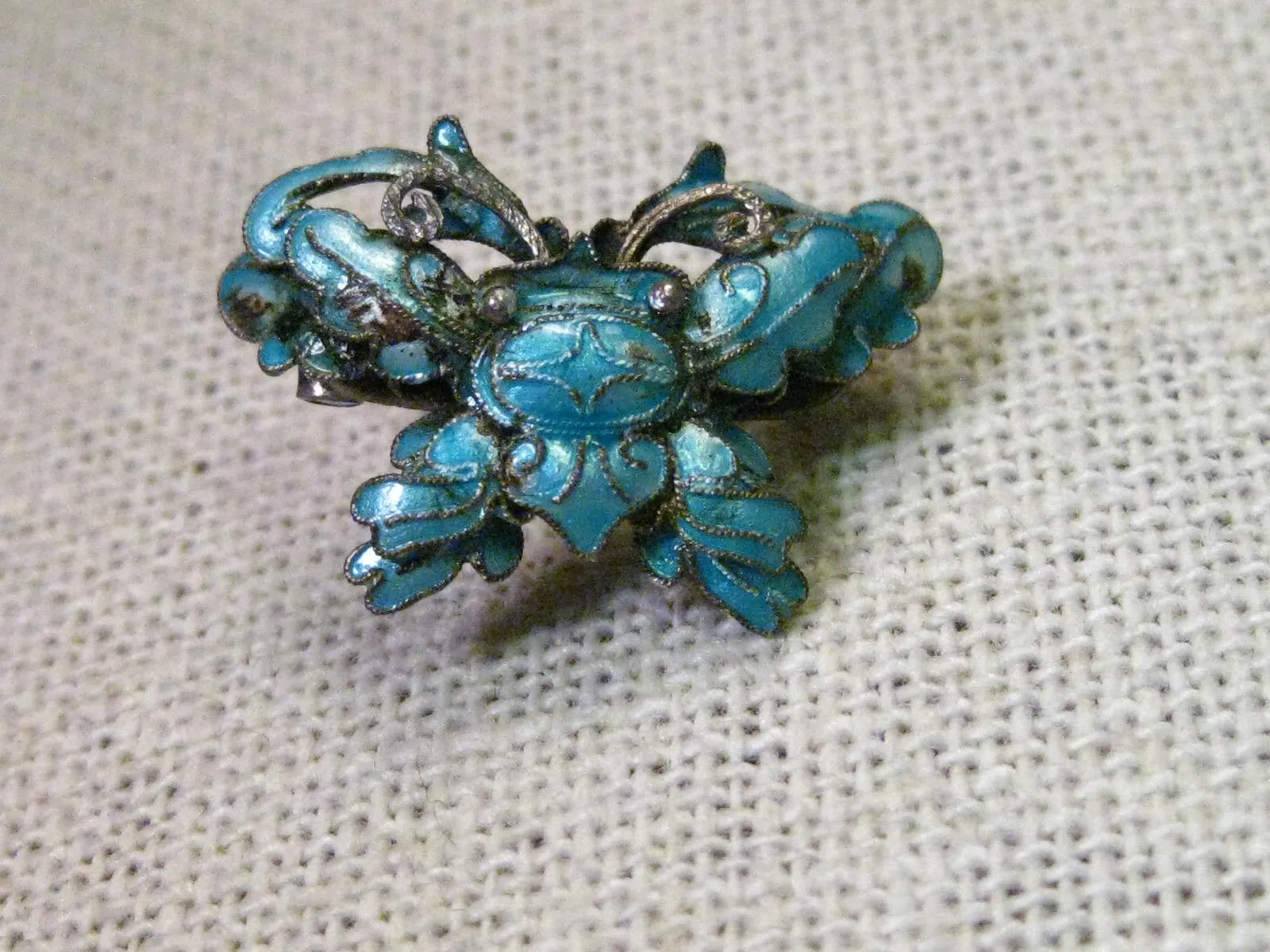 Early 1900's Enameled Crab Brooch, Light Teal, Fancy Crab, Mandarin/Chinese Design, 1"