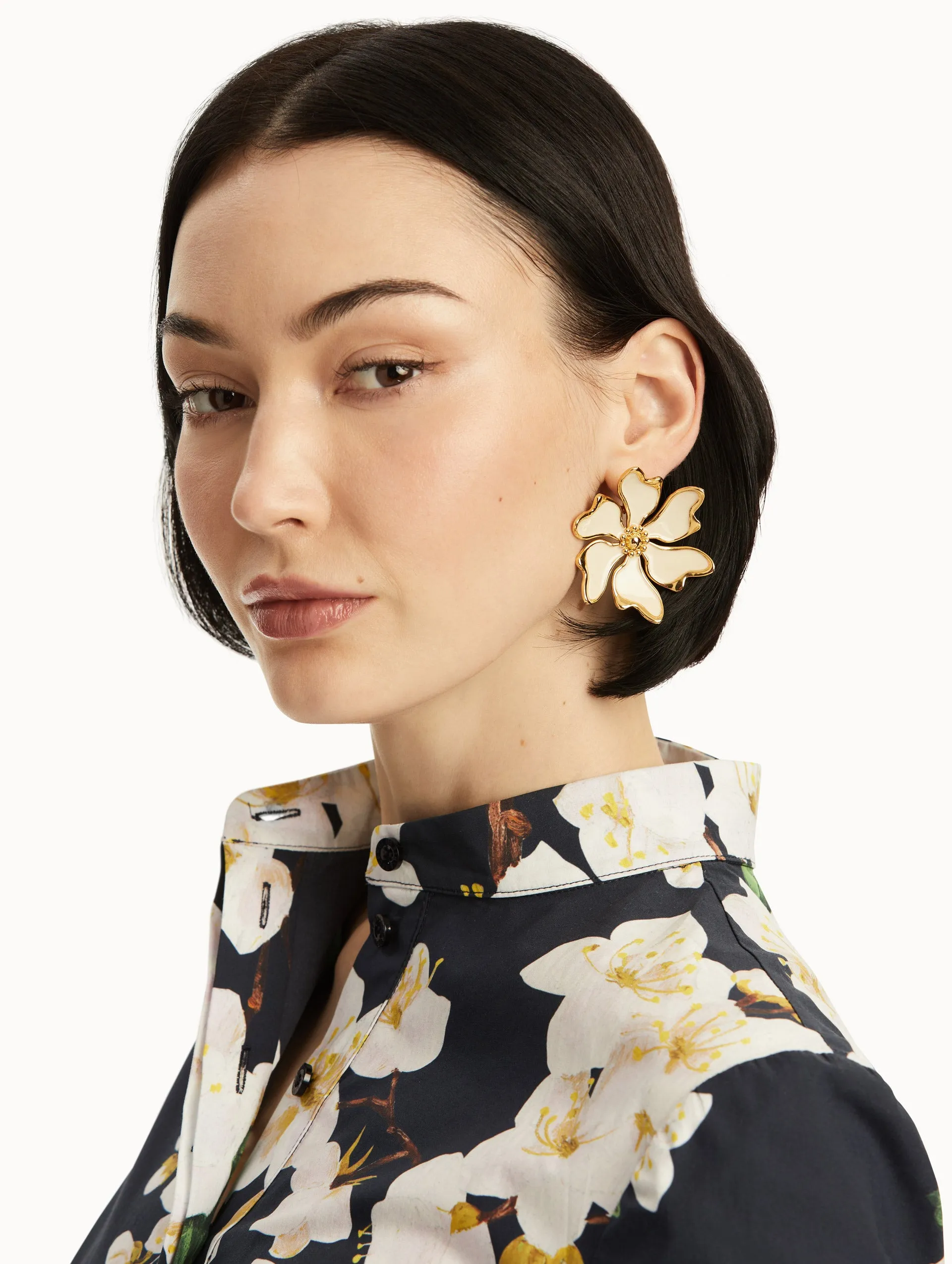 Enamel Cherry Blossom Clip-On Earrings