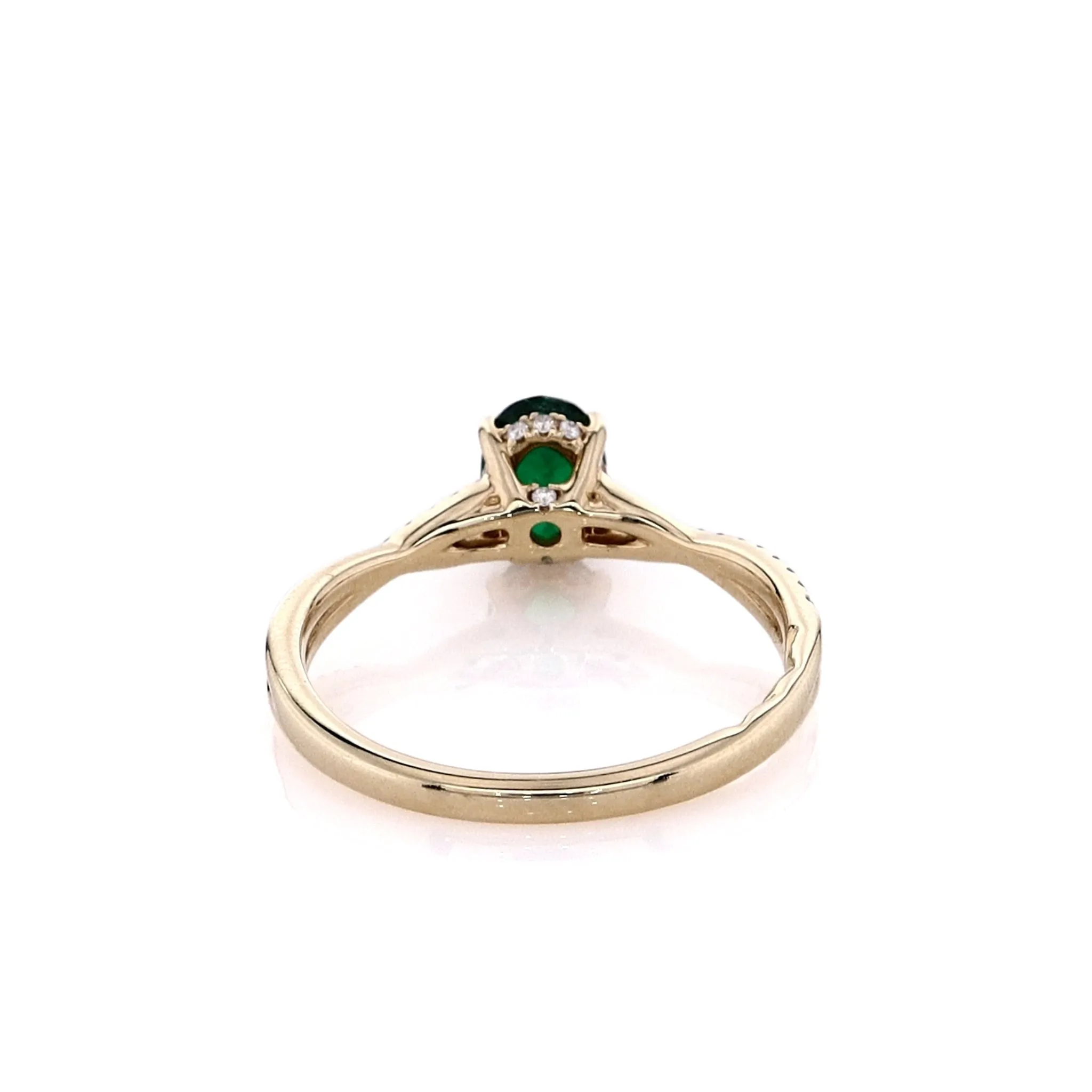 Estate 14k Yellow Gold Emerald and Diamond Twist Shank Ring