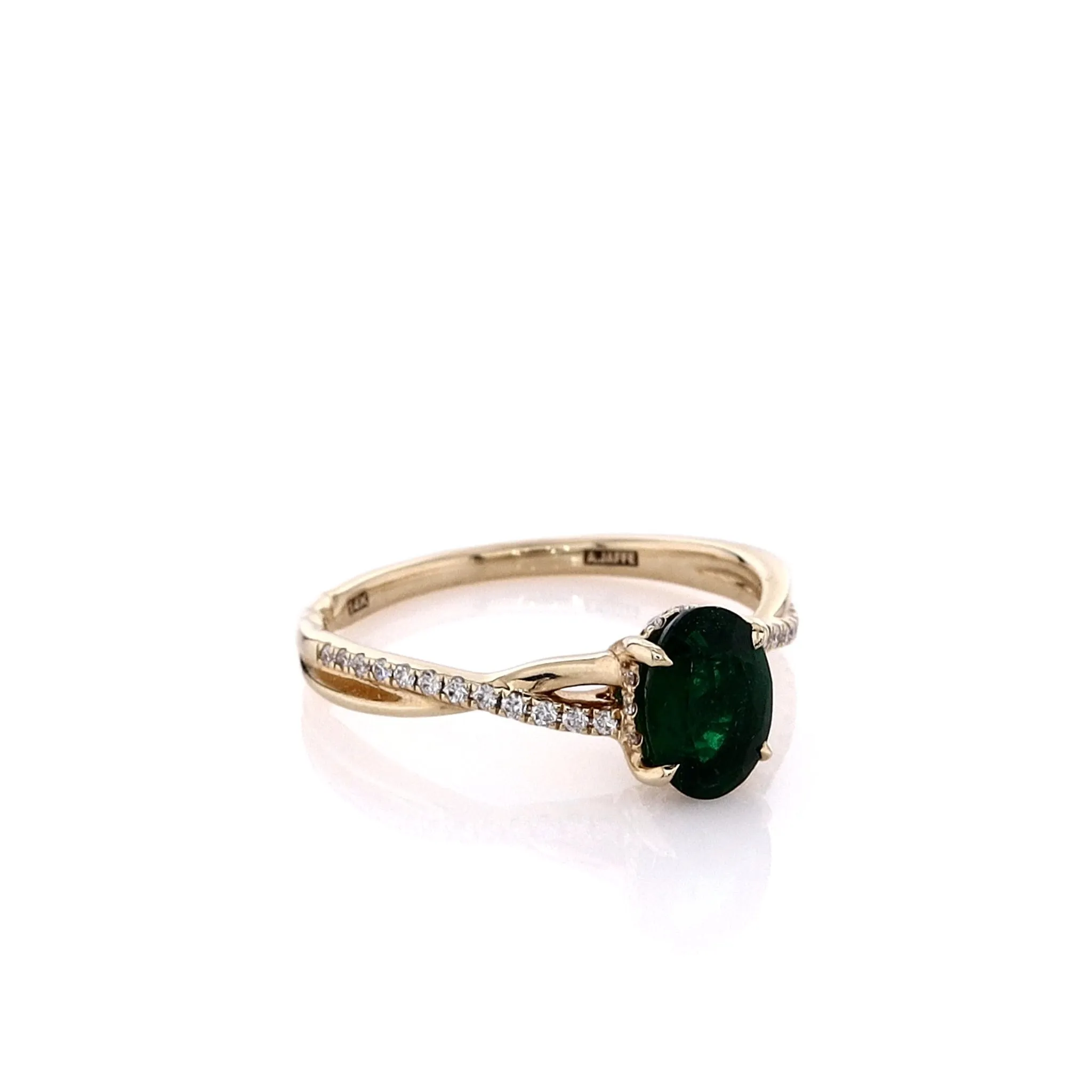 Estate 14k Yellow Gold Emerald and Diamond Twist Shank Ring