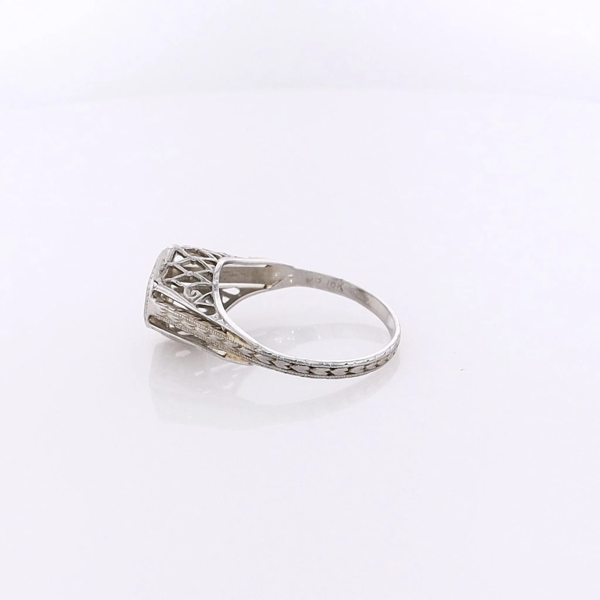 Estate 18 Karat White Gold Filagree and Diamond Ring