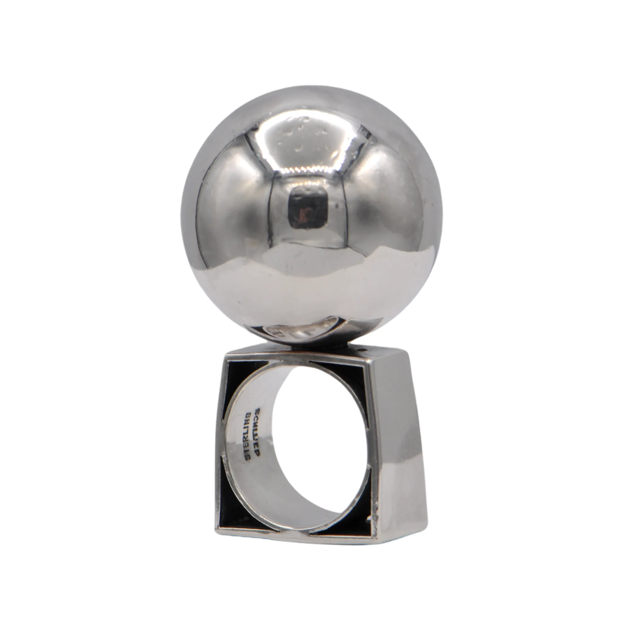 Estate Signed Walter Schluep Sterling Silver Oversized Ball Ring