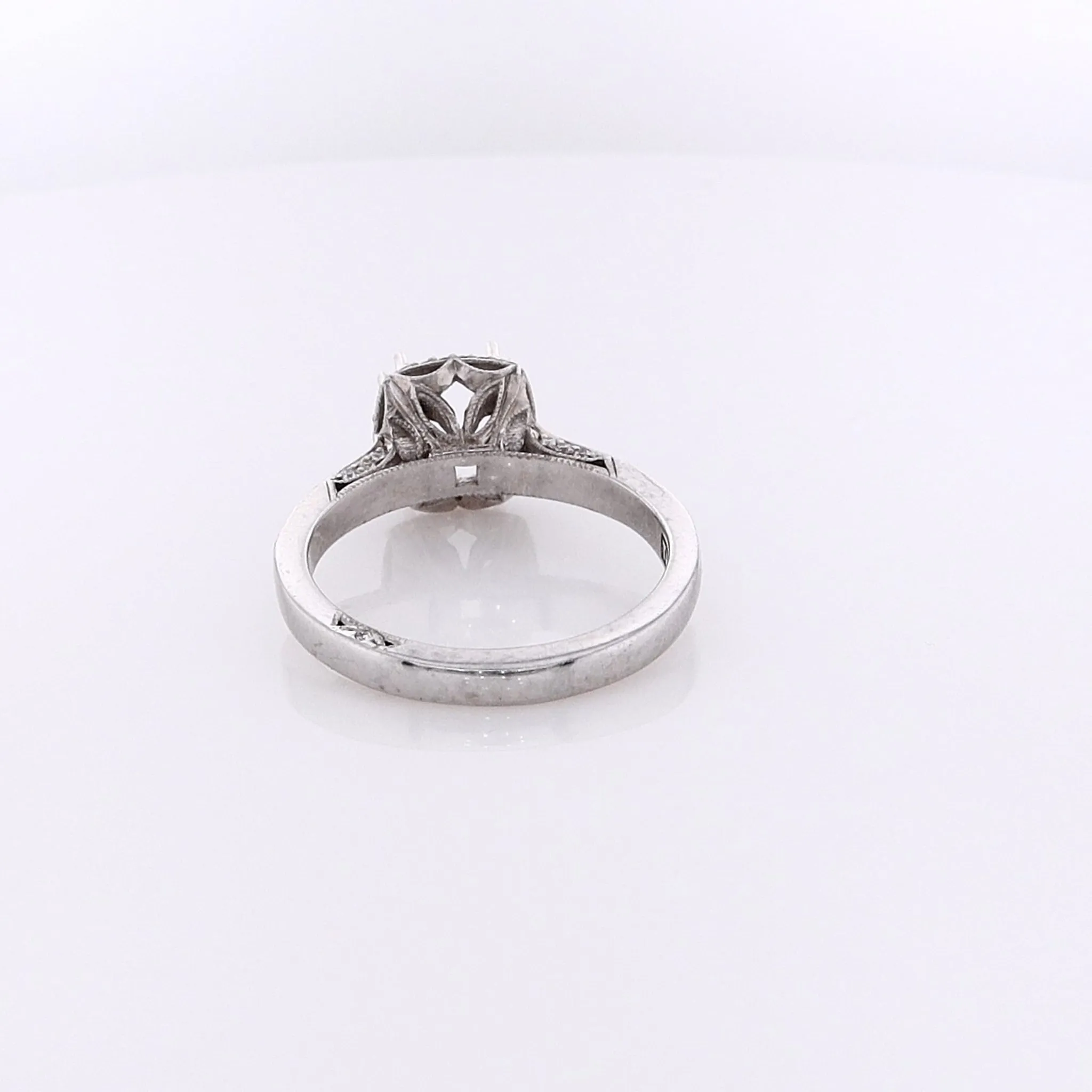 Estate Tacori 18 Karat White Gold Diamond 3 Sided Halo and Shank Ring Mounting