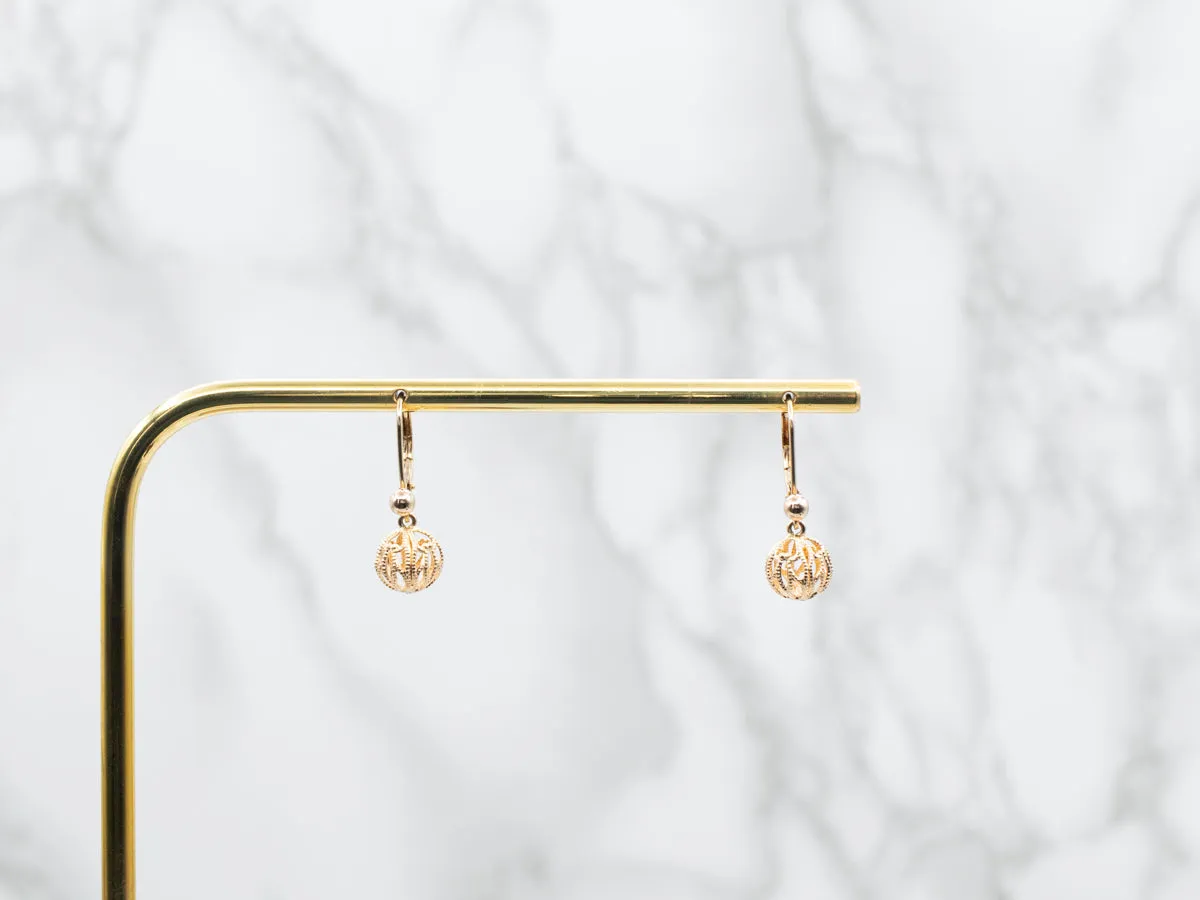 Gold Filigree Ball Drop Earrings