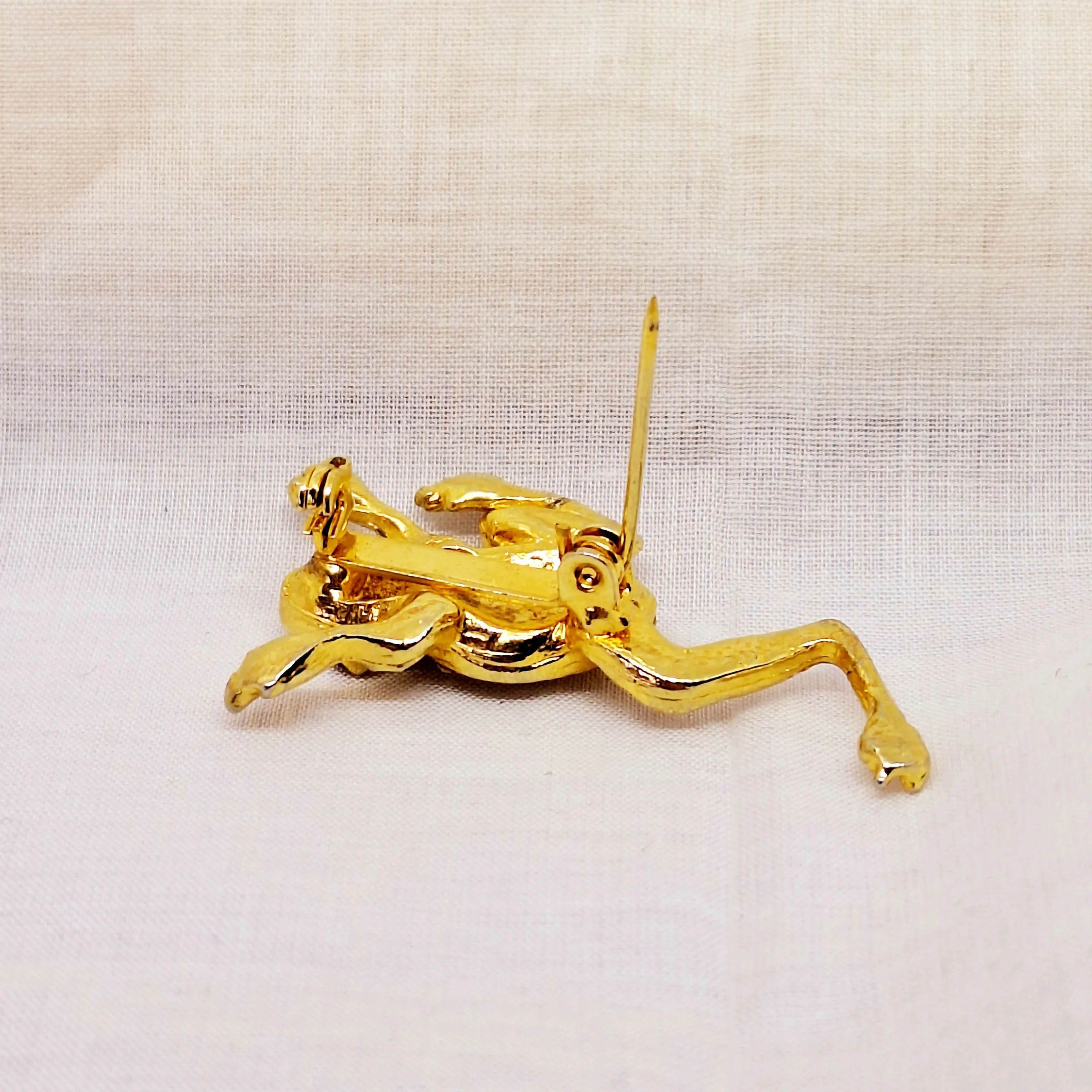 Gold Tone & Faux Diamond Frog Brooch