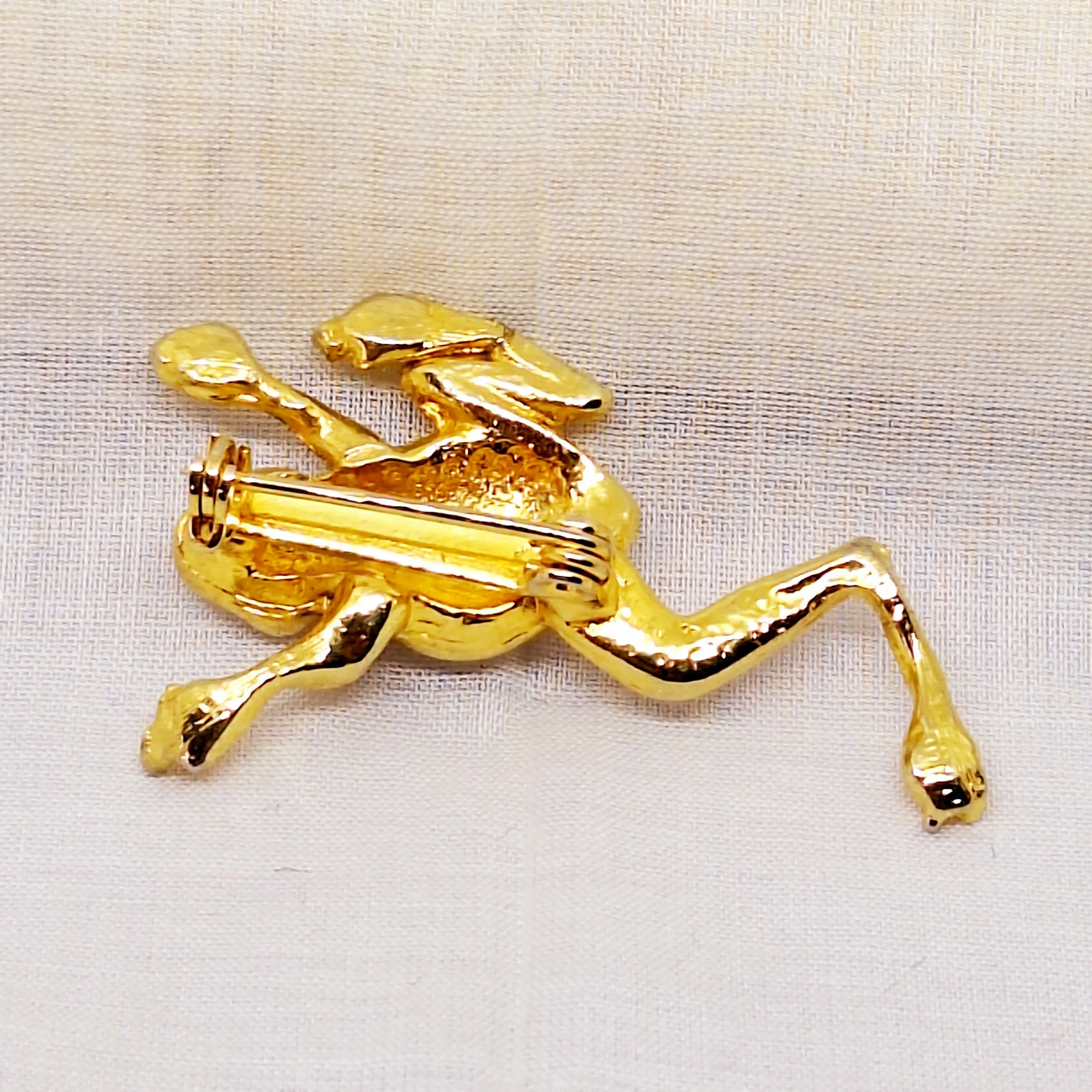 Gold Tone & Faux Diamond Frog Brooch