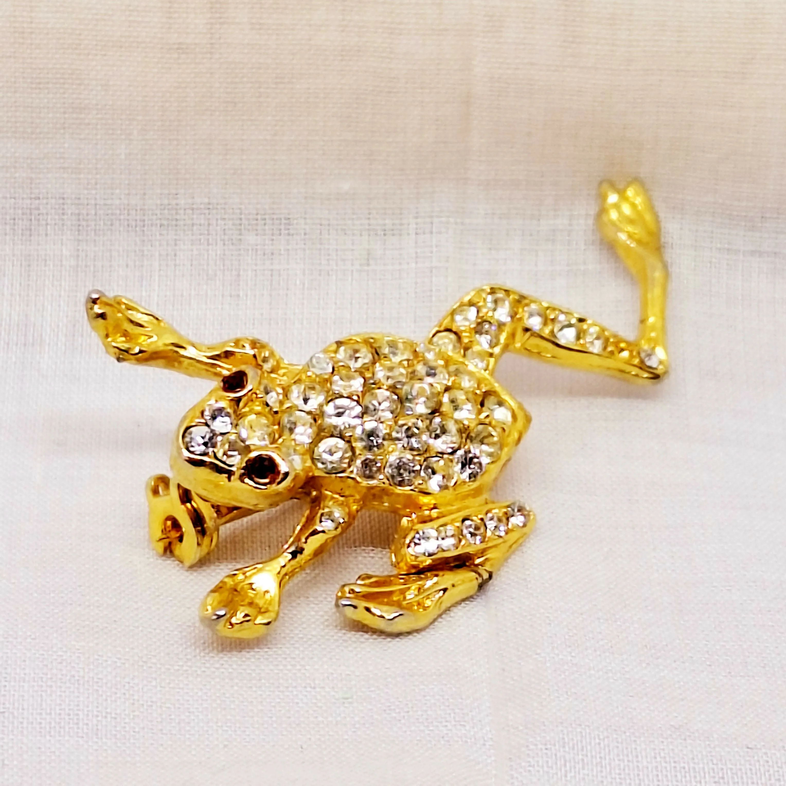 Gold Tone & Faux Diamond Frog Brooch