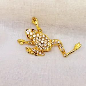 Gold Tone & Faux Diamond Frog Brooch