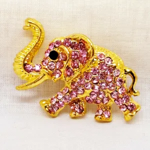 Gold Tone & Faux Pink Topaz Elephant Brooch