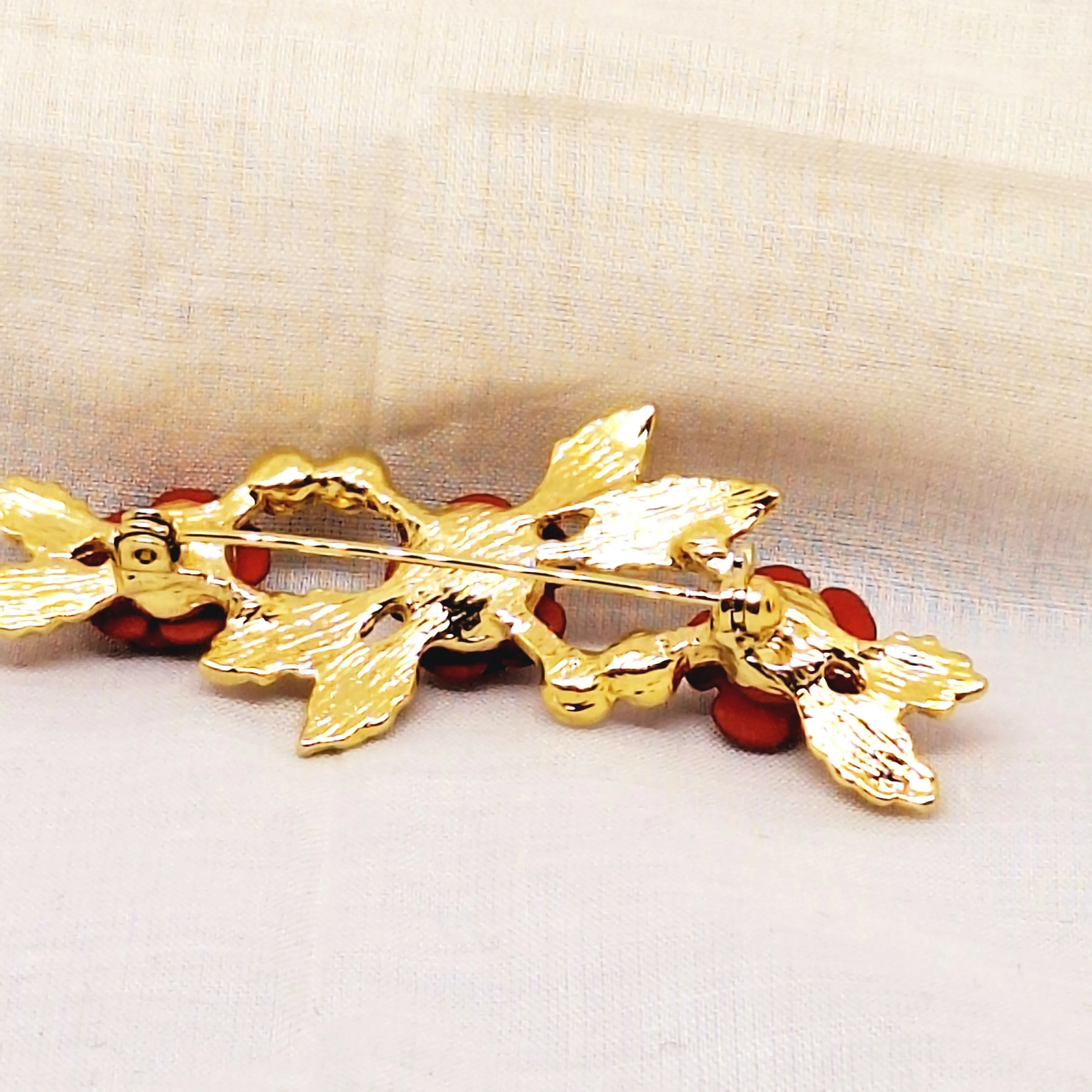 Gold Tone Red Rose Brooch