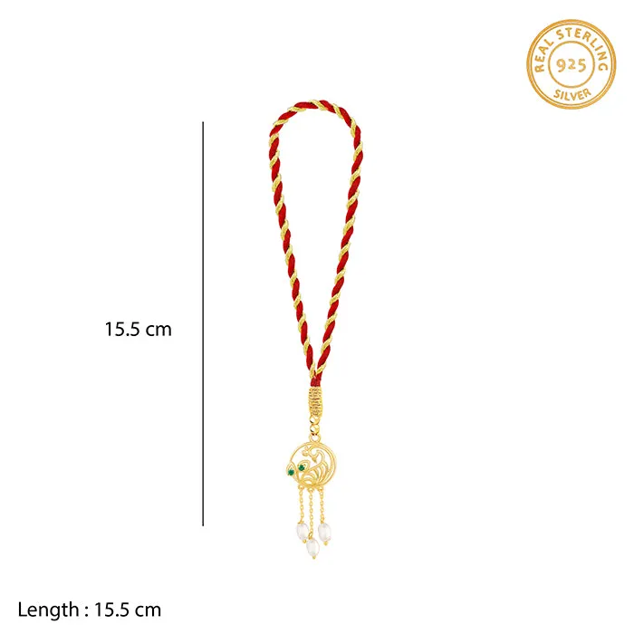 Golden Dangling Pearls Peacock Lumba Rakhi