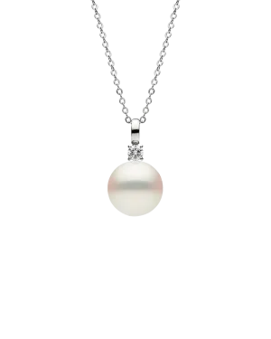 Grace Pearl Pendant | 14mm Semi-Round Pearl, Diamond, and White Gold