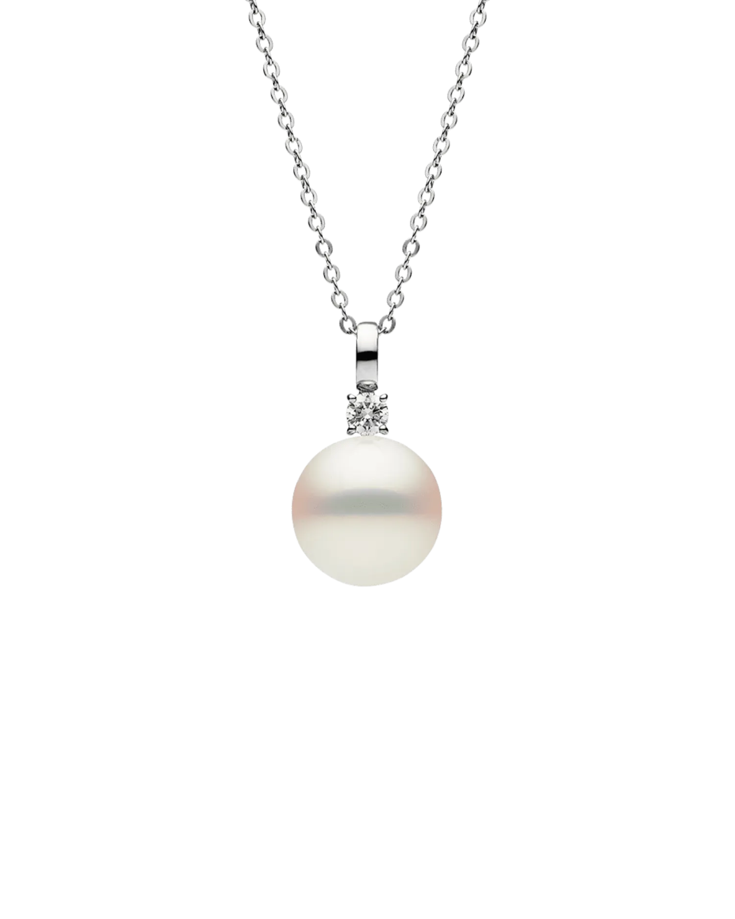 Grace Pearl Pendant | 14mm Semi-Round Pearl, Diamond, and White Gold