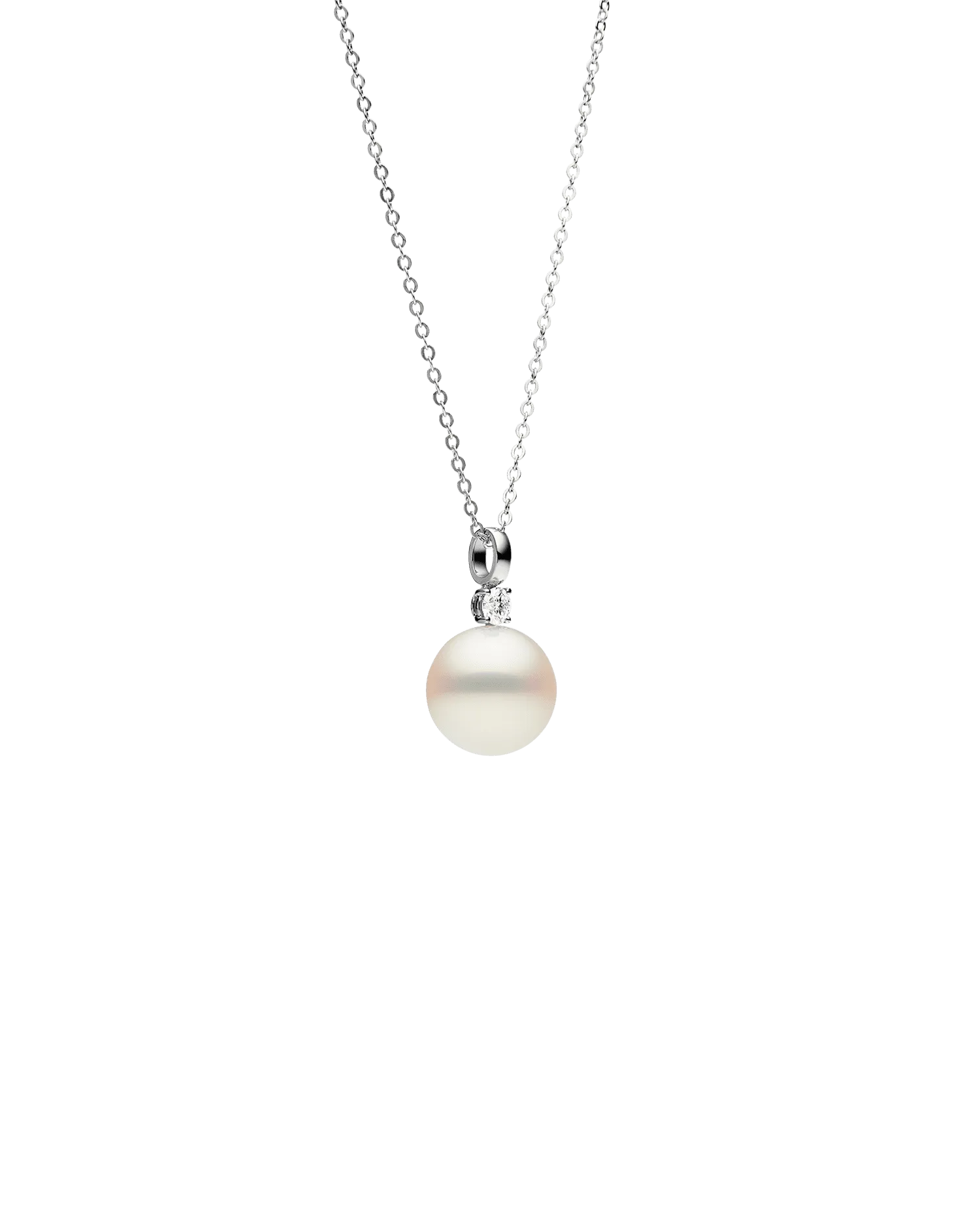 Grace Pearl Pendant | 14mm Semi-Round Pearl, Diamond, and White Gold