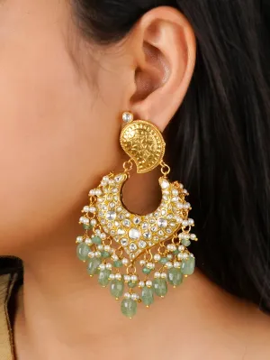 Green Color Gold Plated Thappa Jadau Kundan Earrings - TJ-E99A