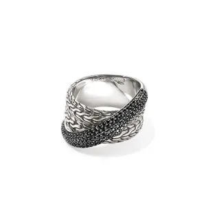 John Hardy Black Sapphire Essential Crossover Pav Ring in Sterling Silver, 12.5MM