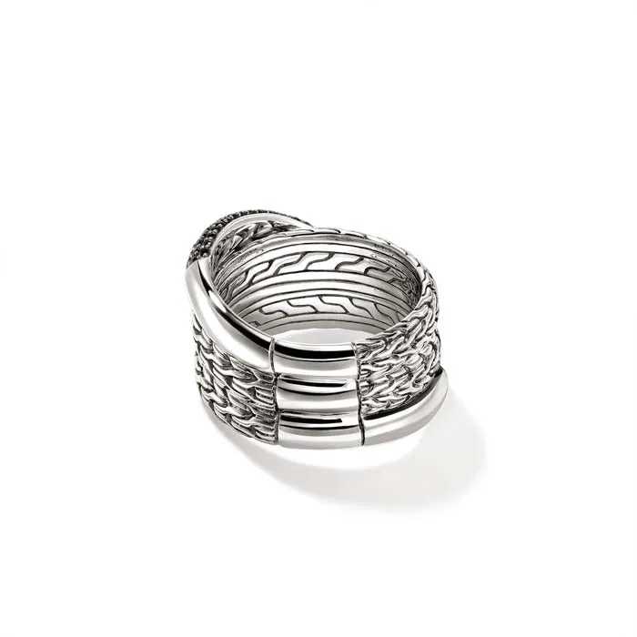 John Hardy Black Sapphire Essential Crossover Pav Ring in Sterling Silver, 12.5MM