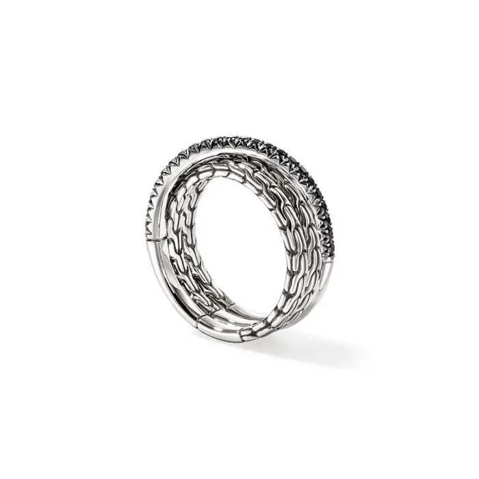 John Hardy Treated Black Sapphire Essential Pav Crossover Ring in Sterling Silver, 7MM