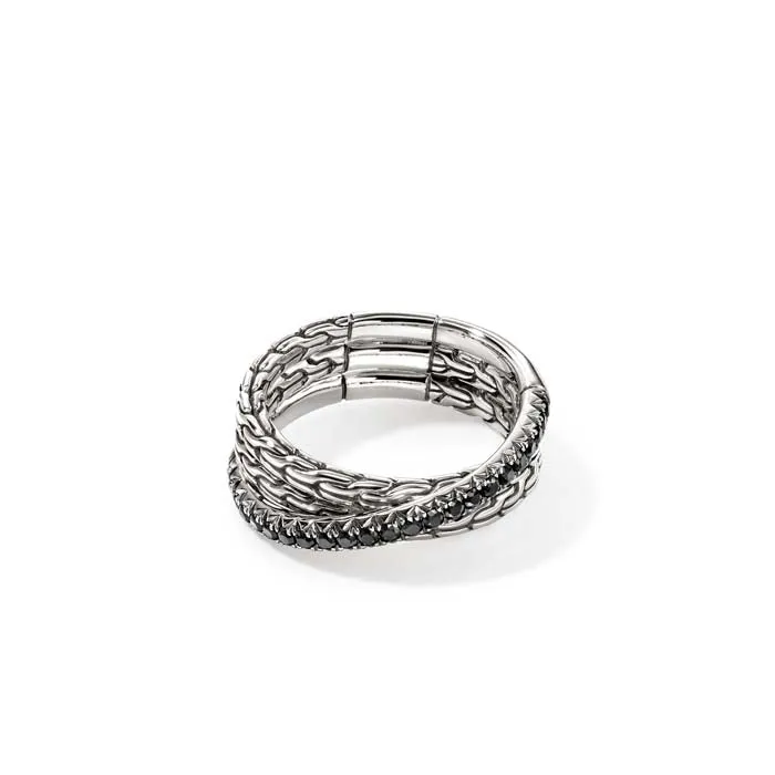 John Hardy Treated Black Sapphire Essential Pav Crossover Ring in Sterling Silver, 7MM