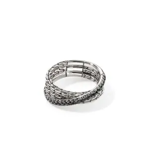 John Hardy Treated Black Sapphire Essential Pav Crossover Ring in Sterling Silver, 7MM
