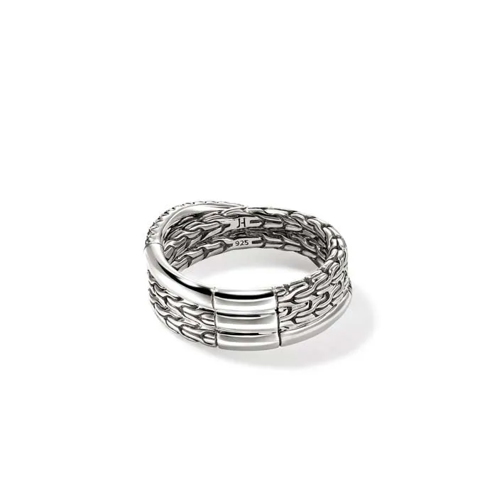 John Hardy Treated Black Sapphire Essential Pav Crossover Ring in Sterling Silver, 7MM