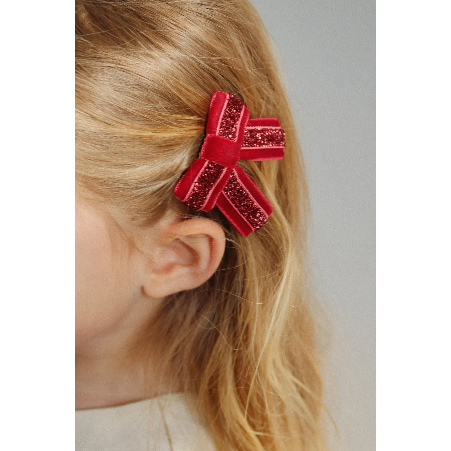 Konges Sl?jd Red/Navy 4 Pack Velvet Bow Hair Clips
