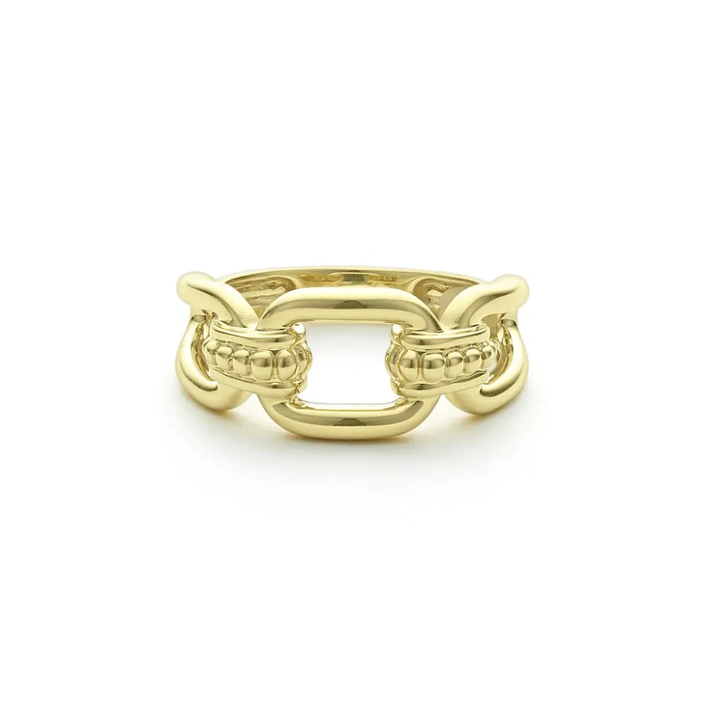 Lagos 18k Gold Signature Caviar Link Ring
