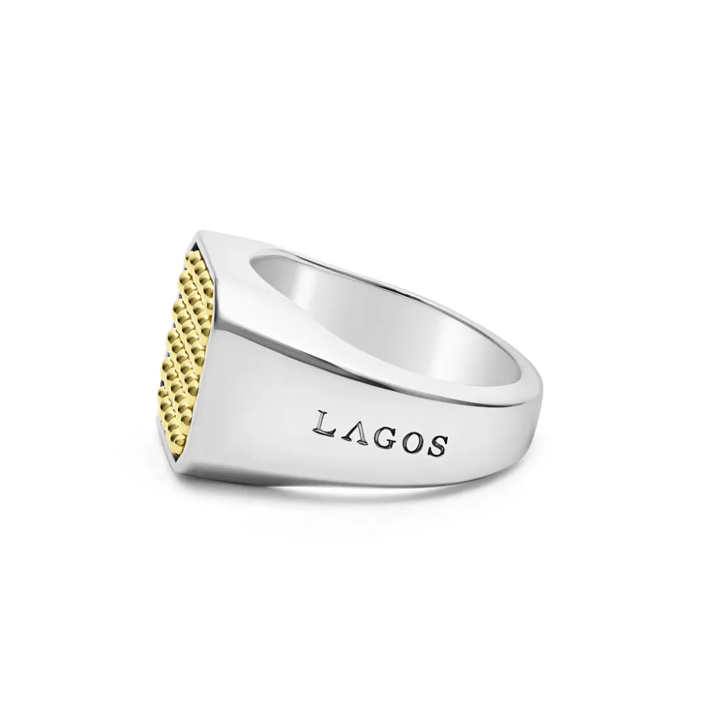 Lagos Anthem Two-Tone Caviar Beaded Square Ring