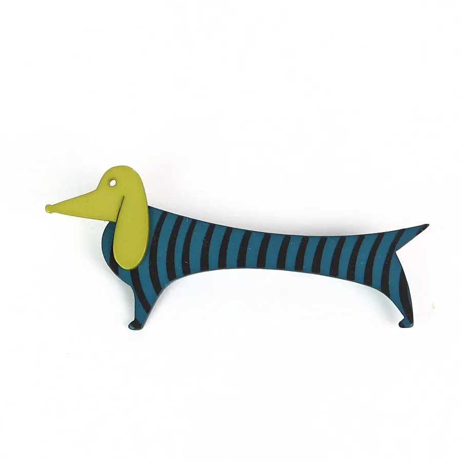 Lene Lundberg Acrylic Teal/Green Dachshund Brooch