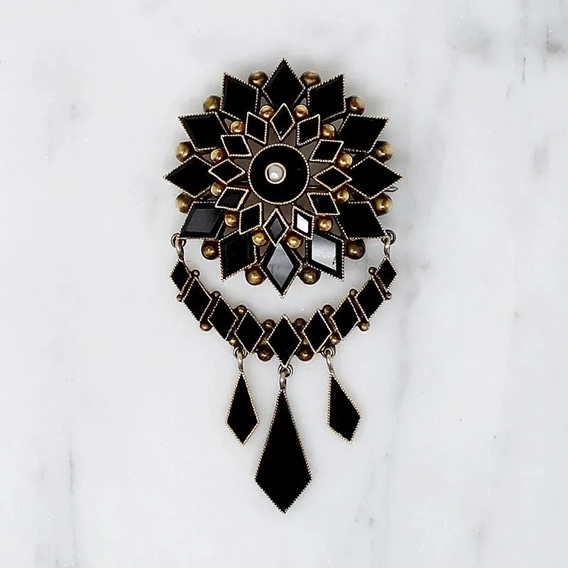 Magnificent Victorian Onyx & Gold Swag Brooch