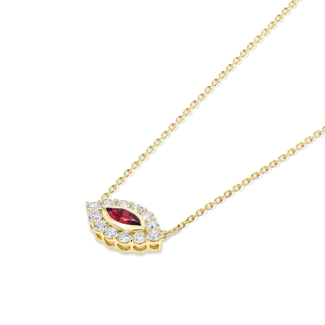 Marquise Evil Eye Ruby And Diamond Pendant Yellow Gold