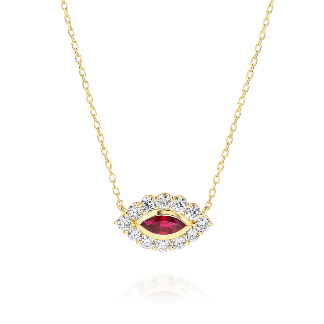 Marquise Evil Eye Ruby And Diamond Pendant Yellow Gold