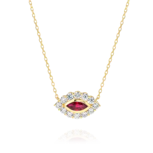 Marquise Evil Eye Ruby And Diamond Pendant Yellow Gold