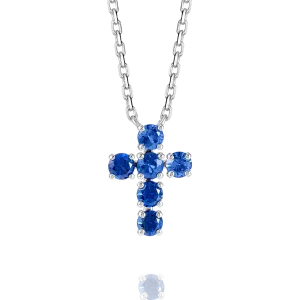 Medium Blue Sapphire Cross Pendant White Gold