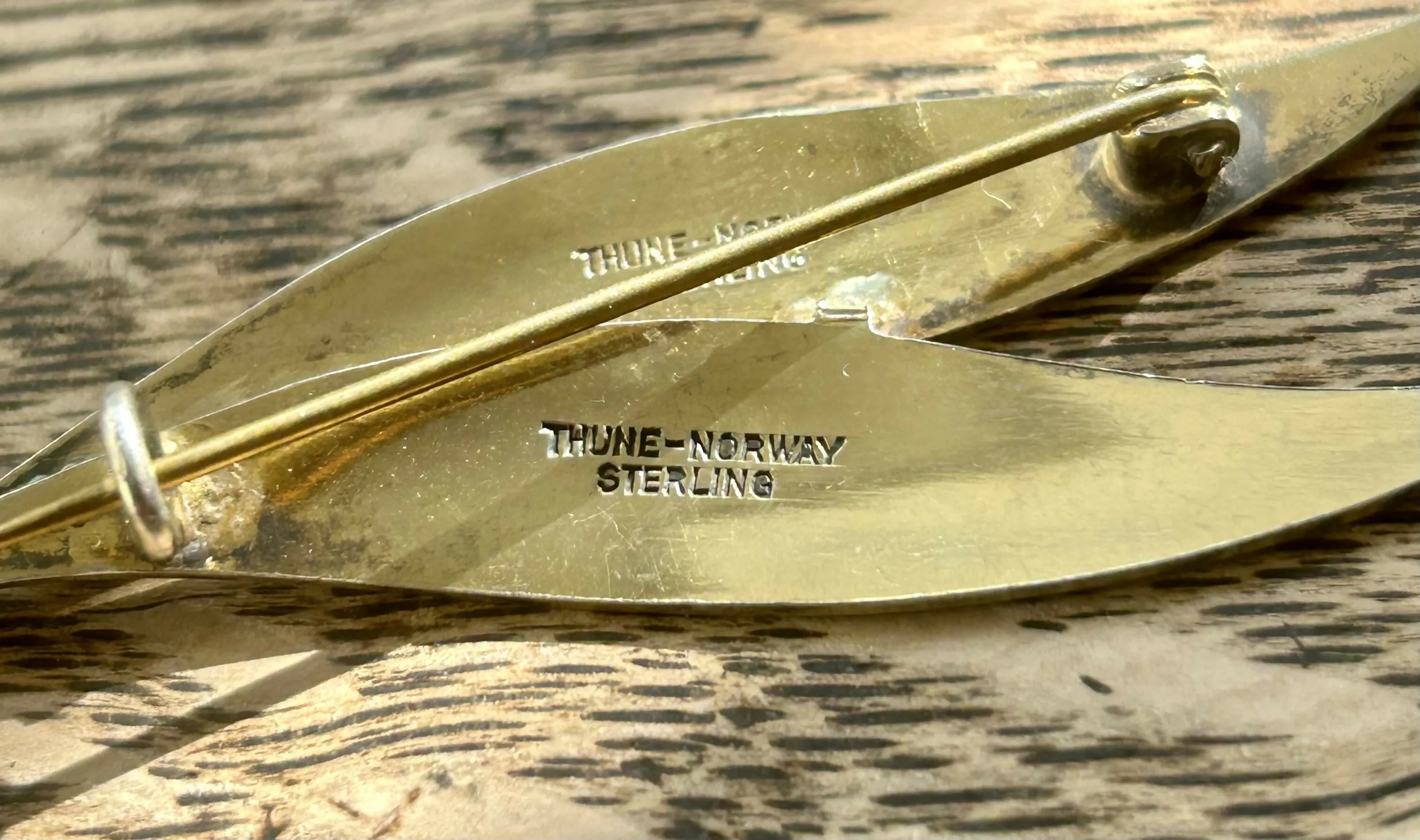 Modern Mid Century MN Thune Sterling Silver Gilt 1960??s Snowflake White Enamel Leaf Brooch