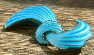 Modern Mid Century Nils Elvik Sterling Silver 1960??s Powder Blue Enamel Bow Brooch