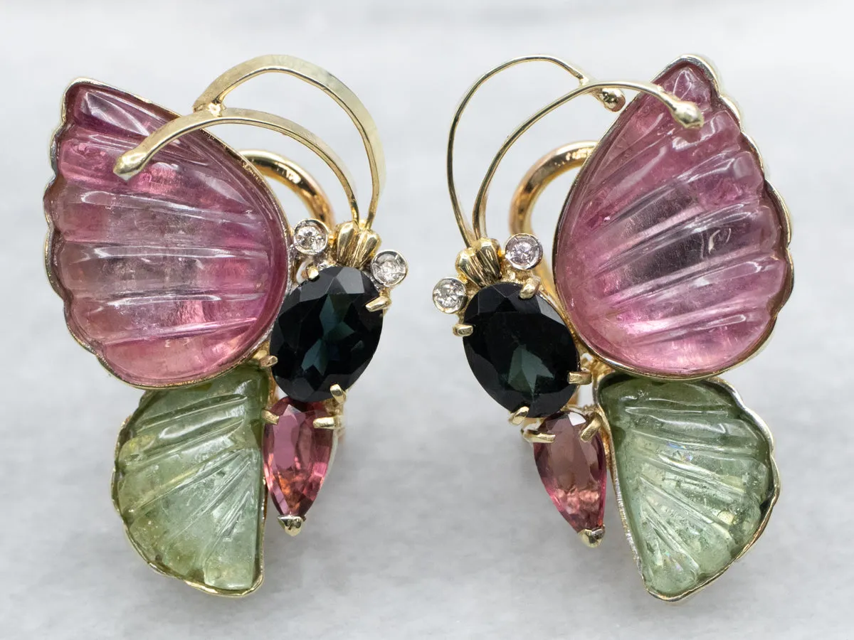 Multi Colored Tourmaline and Diamond Butterfly Earrings