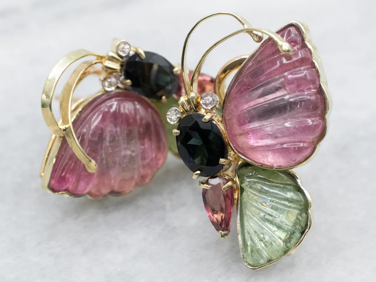 Multi Colored Tourmaline and Diamond Butterfly Earrings