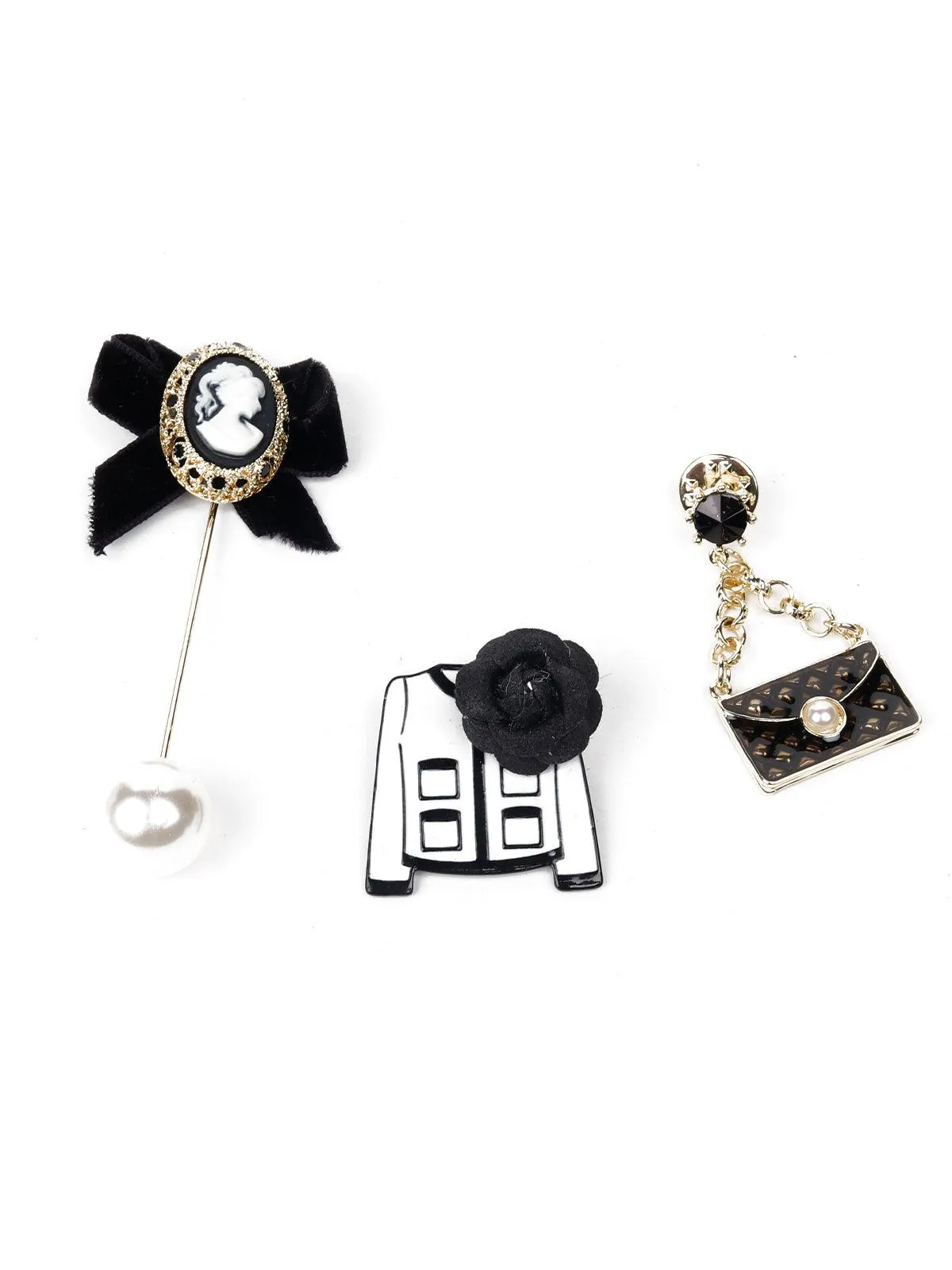 Odette Women Black Metal Three-Piece Brooch