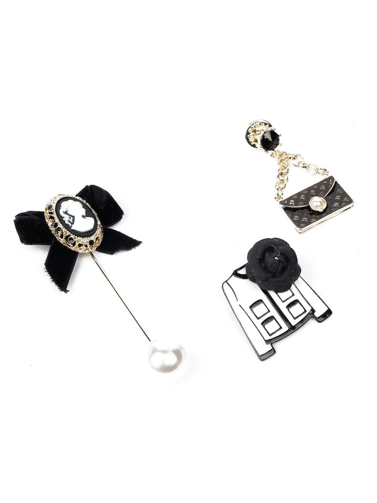 Odette Women Black Metal Three-Piece Brooch