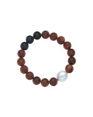 Onyx Kimberley Dusk Single Pearl Bracelet | 14mm Baroque Pearl, Onyx, and Sandalwood