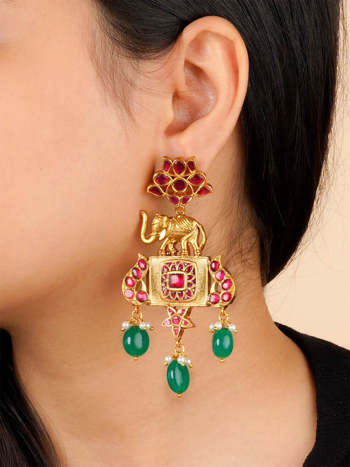 Pink Color Gold Plated Mishr Earrings - MR-E193P