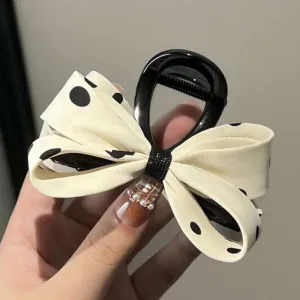 Polka Princess Ivory Patterned Bow Claw Clip