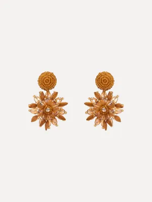 Raffia & Beaded Flower Earrings