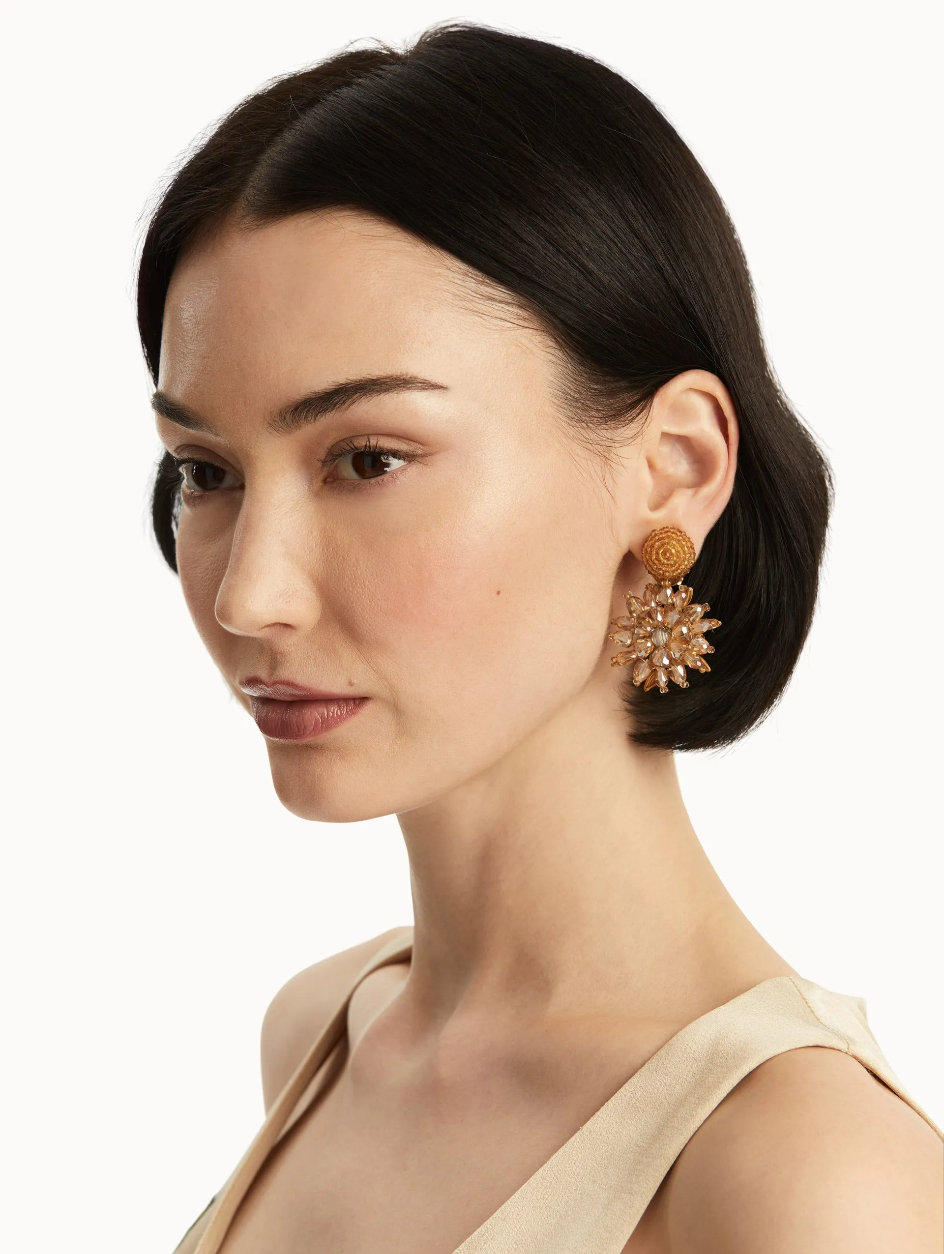 Raffia & Beaded Flower Earrings