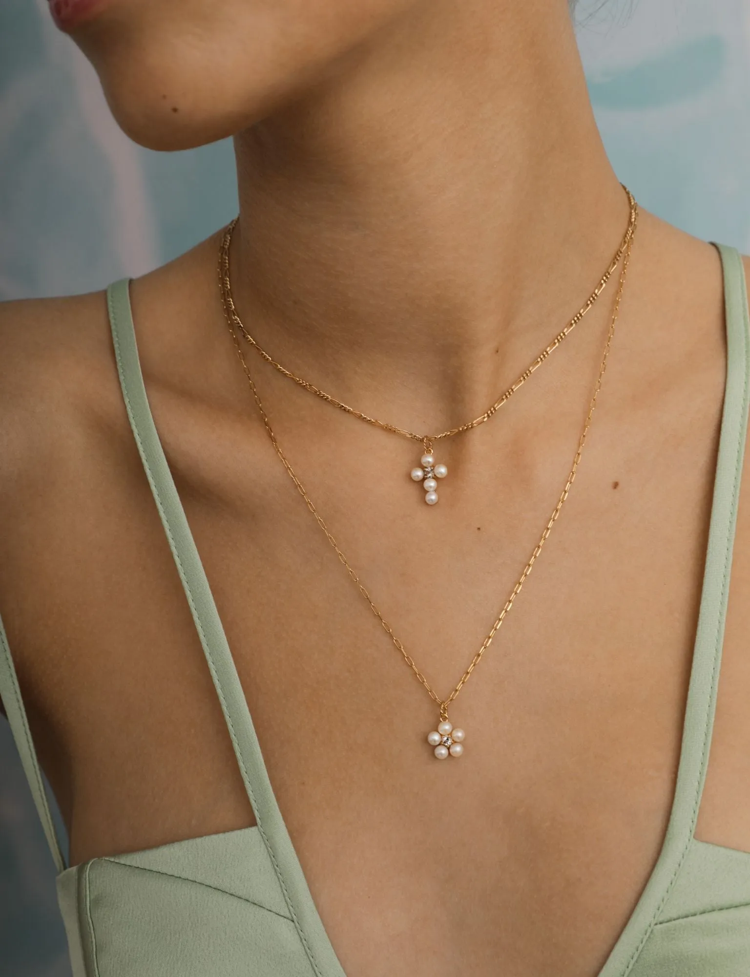 Reef 18K Gold Plated Flower Pendant w. Prasiolite & Pearls