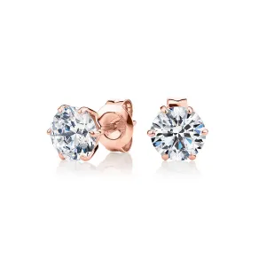 Round Brilliant stud earrings with 2 carats* of diamond simulants in 10 carat rose gold