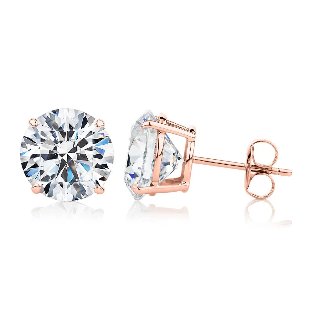 Round Brilliant stud earrings with 8 carats* of diamond simulants in 10 carat rose gold
